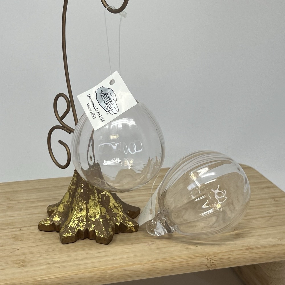 Blenko Set Of 2 Optic Christmas Ornament Clear Glass